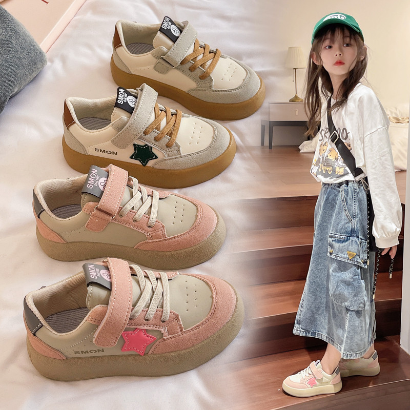 ABC defier儿童板鞋女童运动鞋软底百搭春秋休闲鞋真皮男童跑步鞋