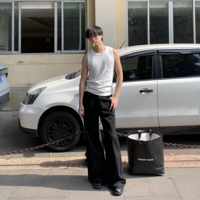 极简宽松韩版黑色松弛感牛仔裤