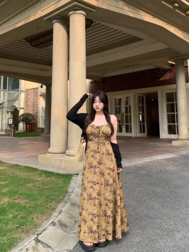 新款春夏长裙显瘦碎花法式复古