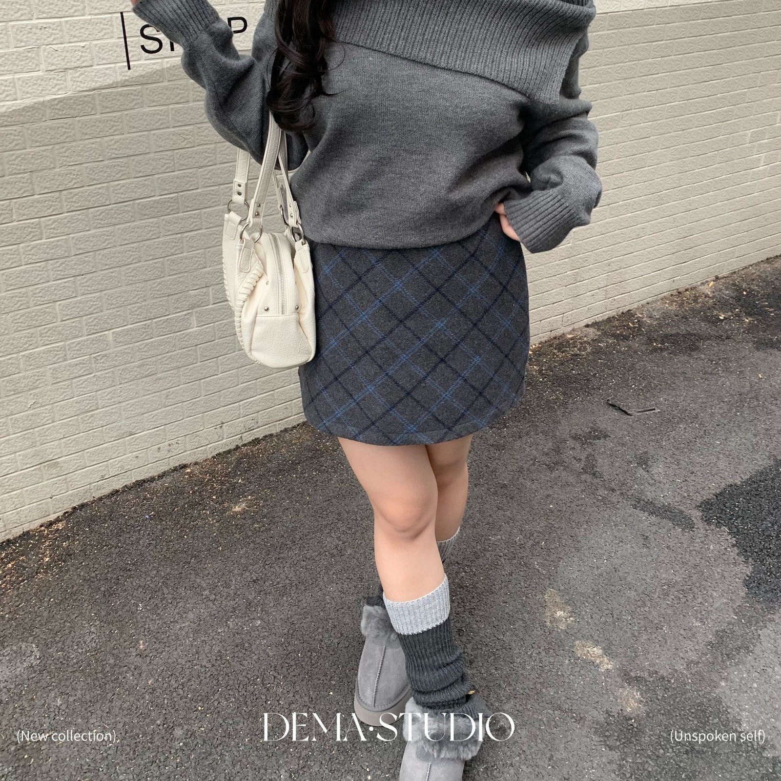 复古秋冬高腰A字短裙学院风格纹