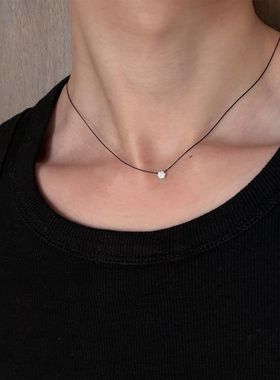 18k本命年法国小红绳红色黑色小花项链情侣幸运手工锁骨链送礼物