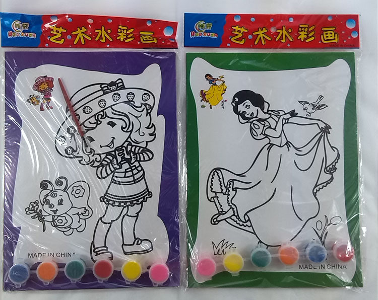 DIY六连体水彩画 每包2副图配6色颜料1支刷子 金粉画胶画沙画,玩具/童车/益智/积木/模型,描红本/涂色本,淘宝优惠券,粉丝福利购,淘宝优惠卷