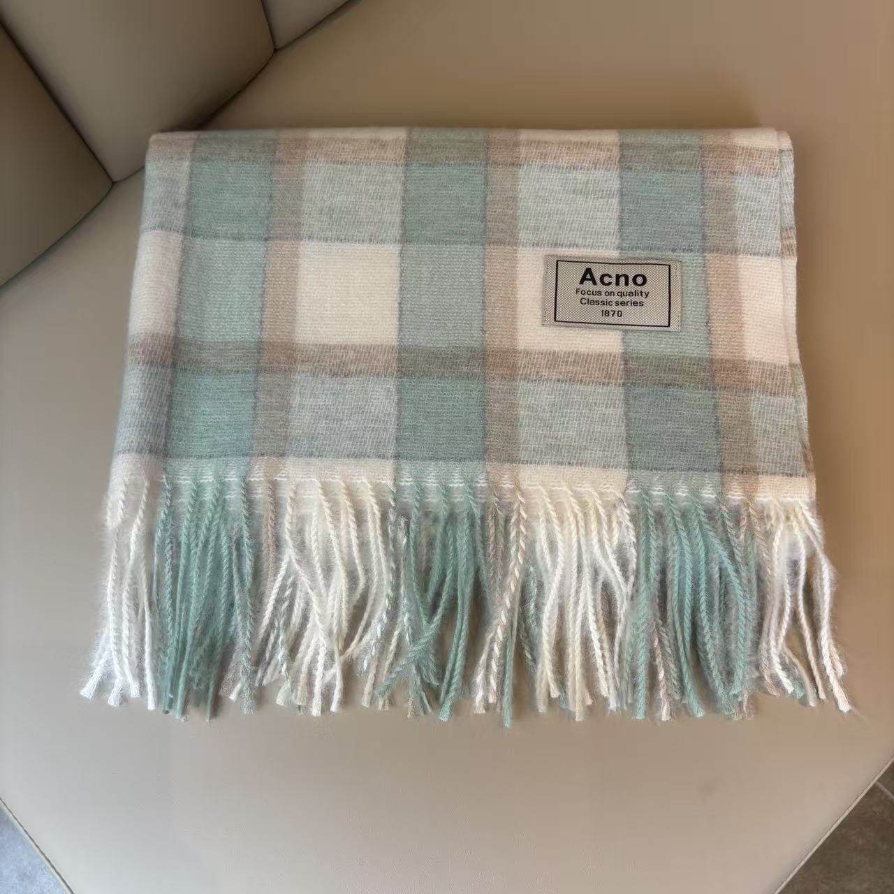 2025秋冬新款Acno仿羊绒美拉德格纹流苏围巾女时尚百搭披肩加厚