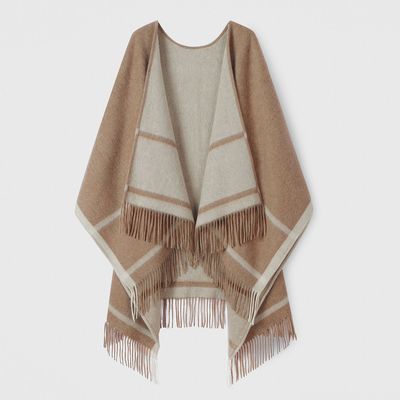 新款秋冬羊羔毛披肩女士格子加宽加长保暖加厚斗篷外搭披风