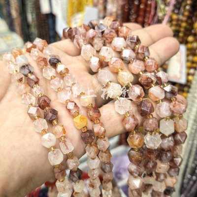 天然红胶花正方切角唐八棱散珠半成品 diy手链项链耳饰品配件材料