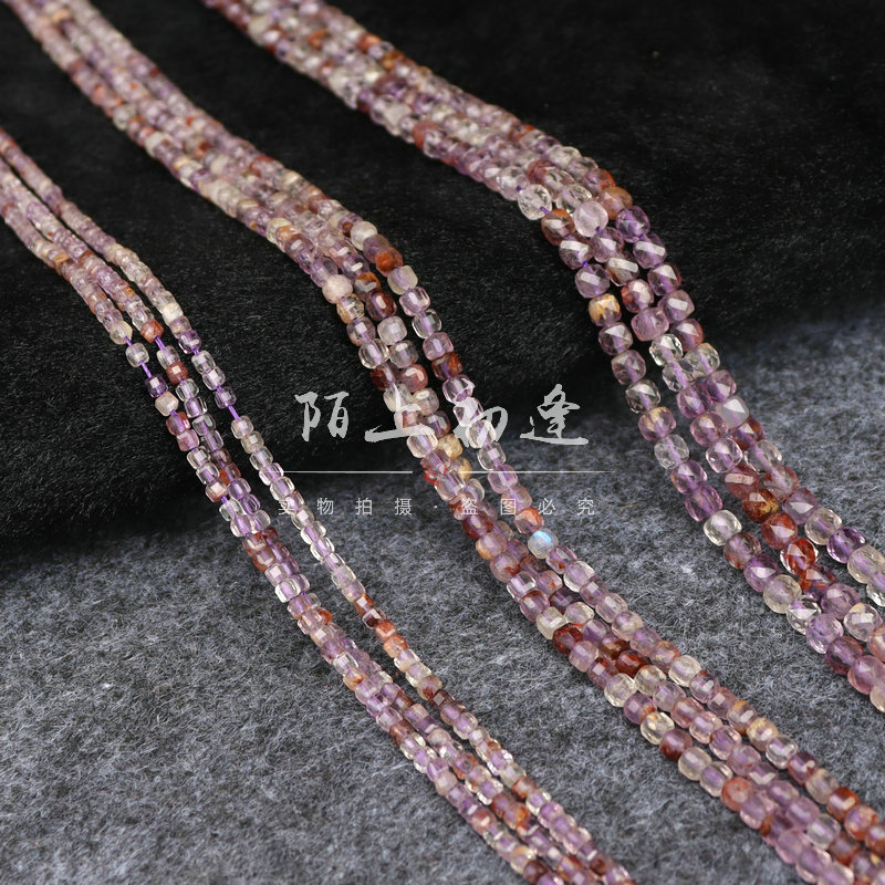 天然紫发晶幽灵水晶2/3/4mm方糖方珠隔珠半成品散珠子diy饰品配件