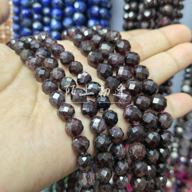 天然切面石榴石 6-10mm水晶圆珠散珠子 diy手链项链手工串珠配件图片