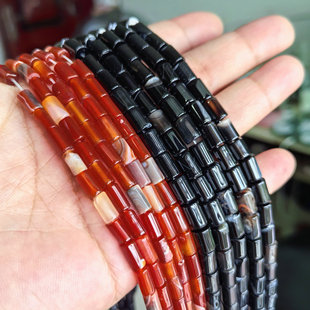 天然黑玛瑙4*6mm桶珠散珠半成品 玛瑙管珠圆珠 DIY饰品配件材料