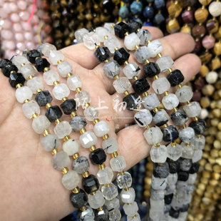 7/8mm黑发晶方糖 方块正方形切角发晶 DIY饰品配件半成品散珠串珠