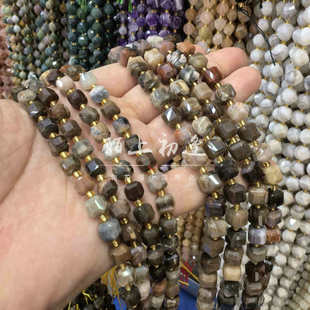 7/8mm木化石切面方糖正方形散珠半成品 diy手链项链耳饰坠子配件