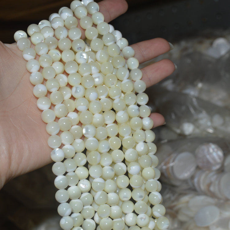 天然白碟贝马蹄螺圆珠半成品 月光银丝贝散珠 diy手串饰品配饰