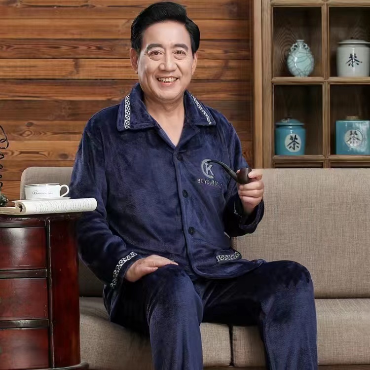 冬季爸爸加厚睡衣法兰绒长袖大码