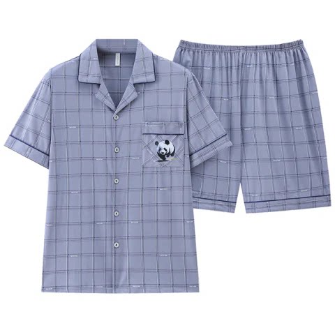 中老年夏装睡衣男外穿爷爷扣子开衫家居服爸爸薄款短袖短裤两件套