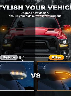 道奇公羊皮卡RAM1500 09-18倒车镜灯后视镜灯LED熏黑改装流水跑马