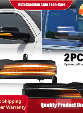 道奇公羊皮卡RAM1500 19-22后视镜灯LED飞翼改装熏黑流水灯效果