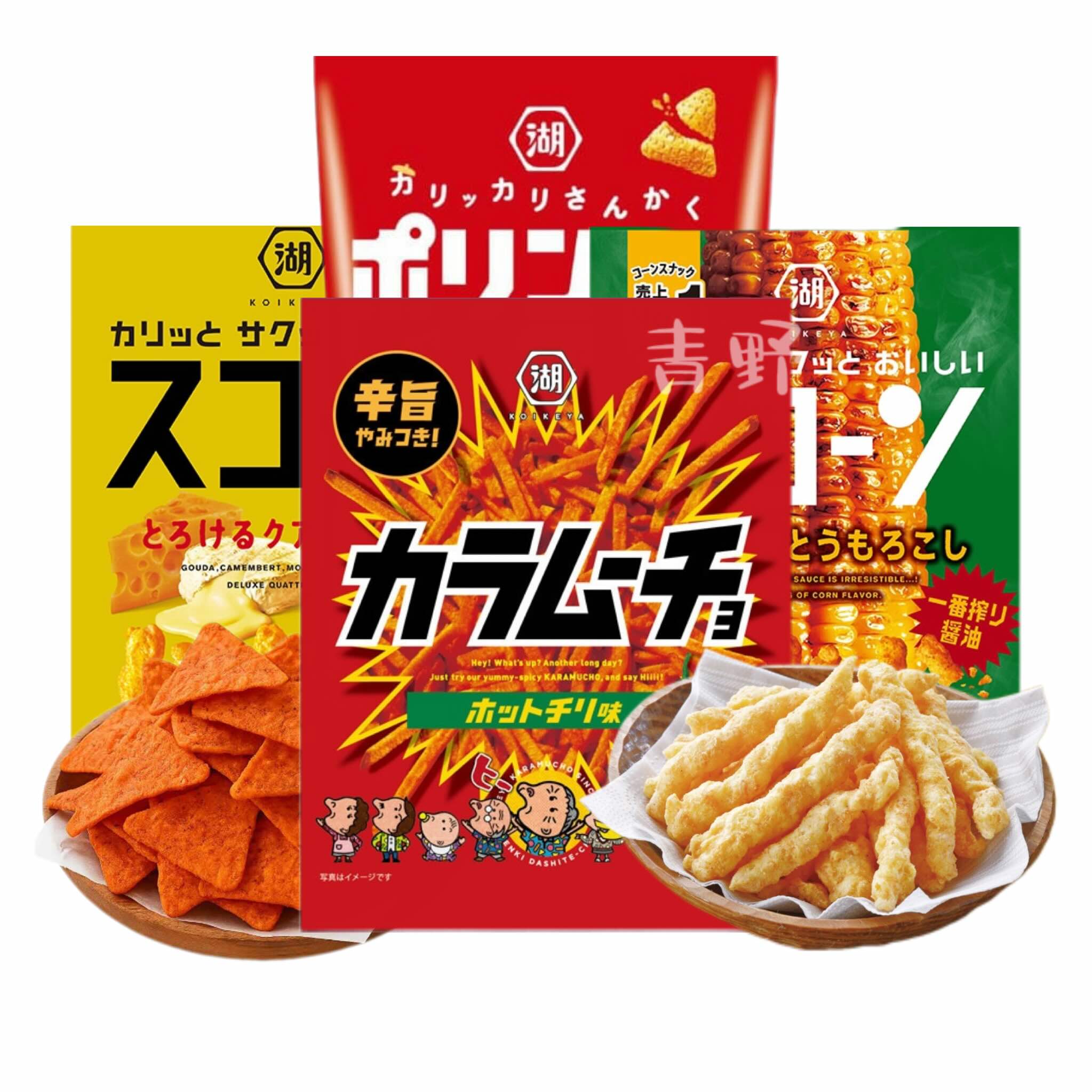 日本直邮湖池屋薯条粟米条裹粉香辣芝士烧烤明太子味三角脆零食