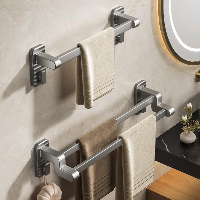 免打孔双杆毛巾架卫生间浴巾挂架洗手间浴室置物架壁挂单双杆毛巾