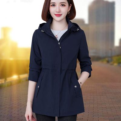 啄木鸟外套女风衣2025春秋季新款小个子妈妈中老年春秋中长款上衣