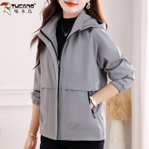 啄木鸟休闲风衣外套女2026新款春秋短款休闲防风加绒保暖夹克上衣