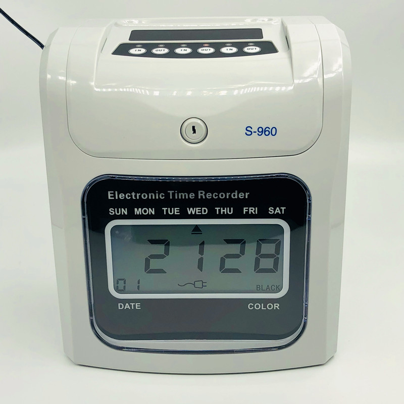 英文纸卡打卡钟插卡纸式电子考勤机打卡机员工工卡打咭锺停电打卡