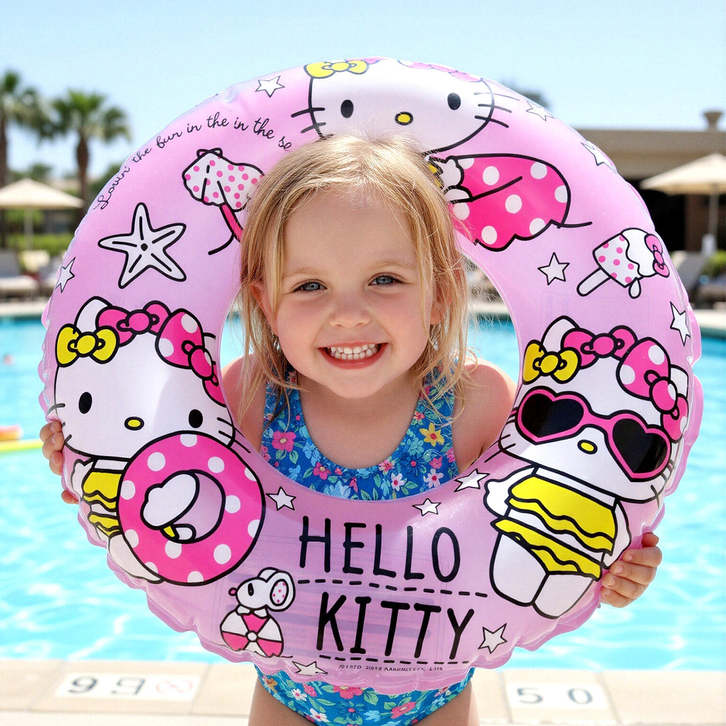儿童游泳圈hellokitty女童宝宝3岁4岁5岁6岁以上女孩公主冰雪充气