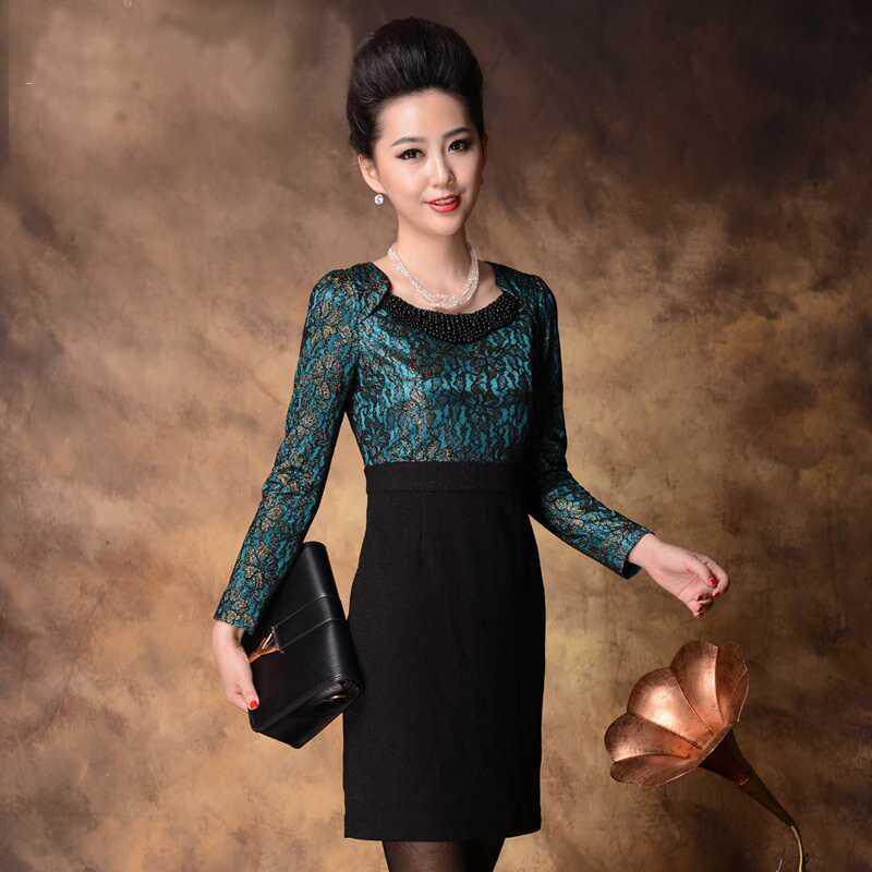 2020 Middle and old age Women's wear wedding Mom outfit Autumn Long sleeve Autumn and winter Dress Lace mother-in-law marry skirtin the Women's clothing/Boutique , Dress  category - from Buy2taobao.com to provide professional Taobao agent buy service