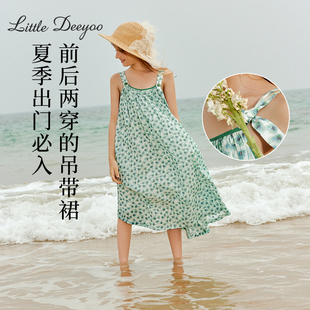 女童連衣裙2025夏季 中大童碎花裙涼感親膚透氣兒童吊帶裙夏裝 新款