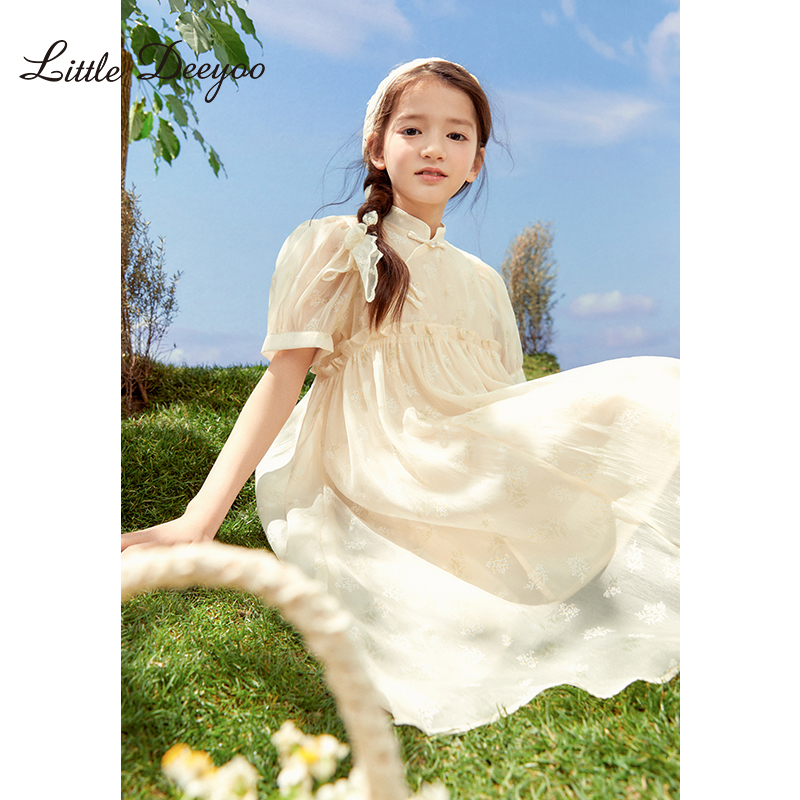 国风碎花满印泡泡袖连衣裙