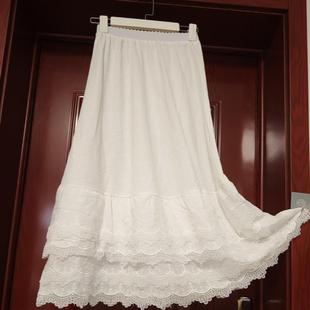 日系森女文艺少女小众设计百搭复古蕾丝花边松紧腰蛋糕裙半身长裙