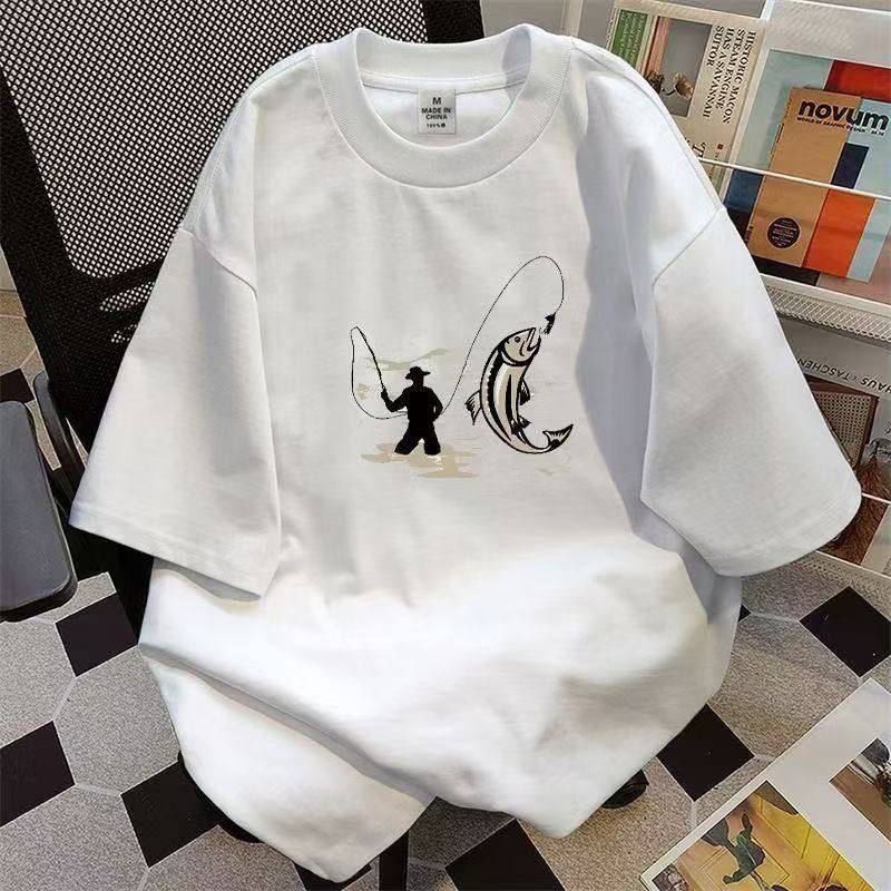 圆领短袖t恤男款纯棉印花潮牌重磅小领口重磅速干白色黑色青少年