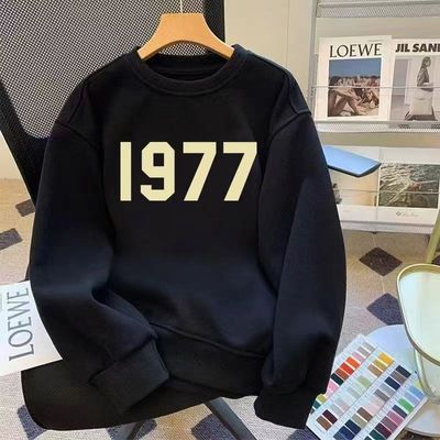 圆领印花字母数字420g纯棉银狐绒印花卫衣男冬季新款外套oversize