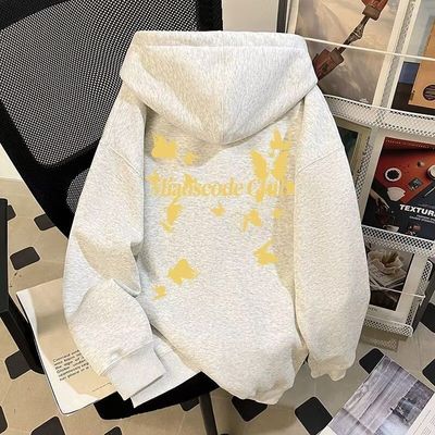 男生新款卫衣男款美式印花连帽春秋字母冬重磅加绒加厚白灰色黑色