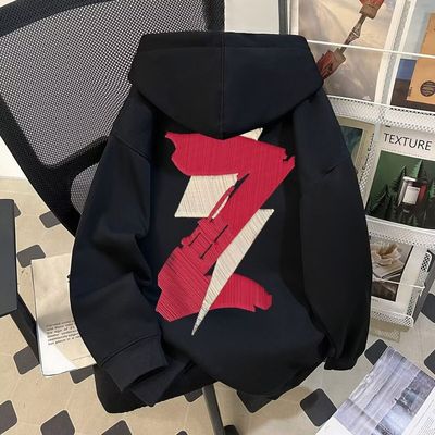 男生新款卫衣男款美式印花连帽春秋字母冬重磅加绒加厚白灰色黑色