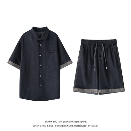 889DK两件套CD拼接新款66446394仿牛仔格子男