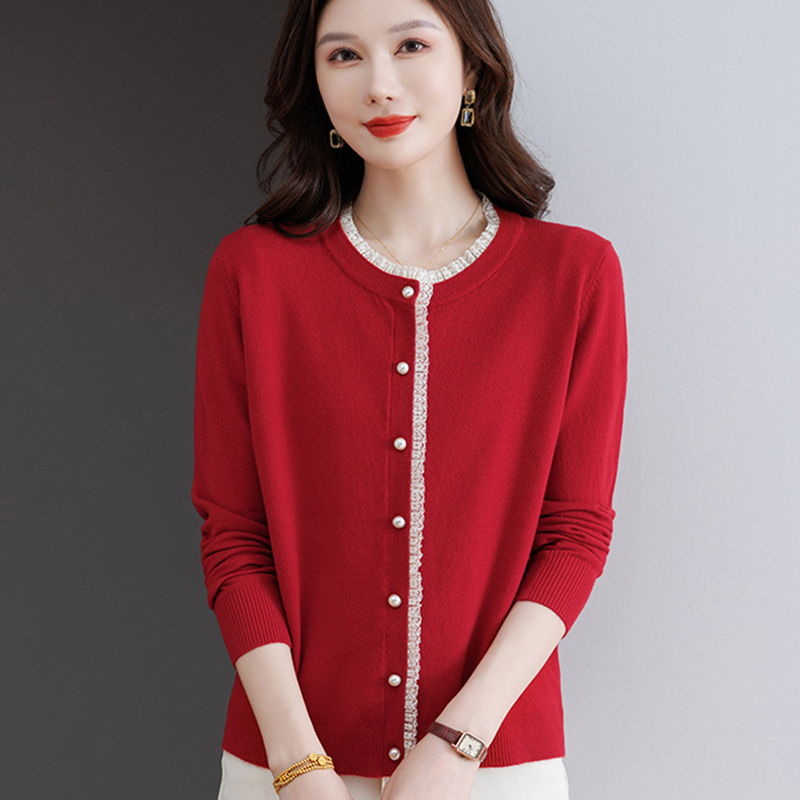 早春秋薄款女士羊毛针织开衫外套