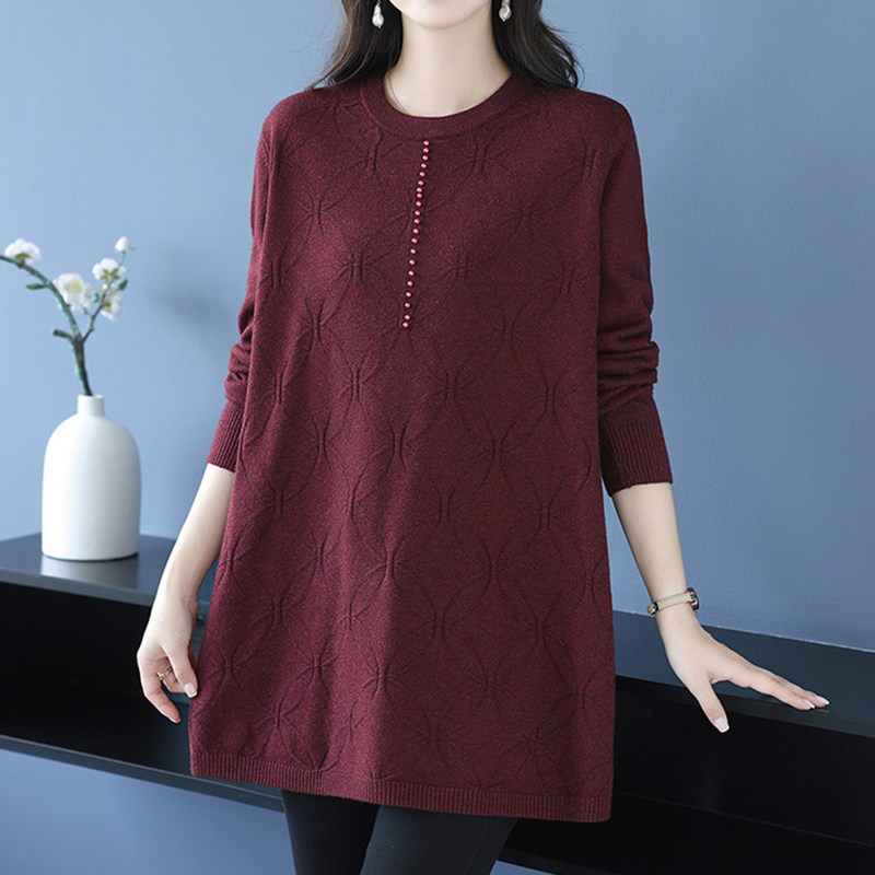 秋冬宽松大码女士羊毛针织衫洋气毛衣裙遮肚显瘦打底衫中长款上衣
