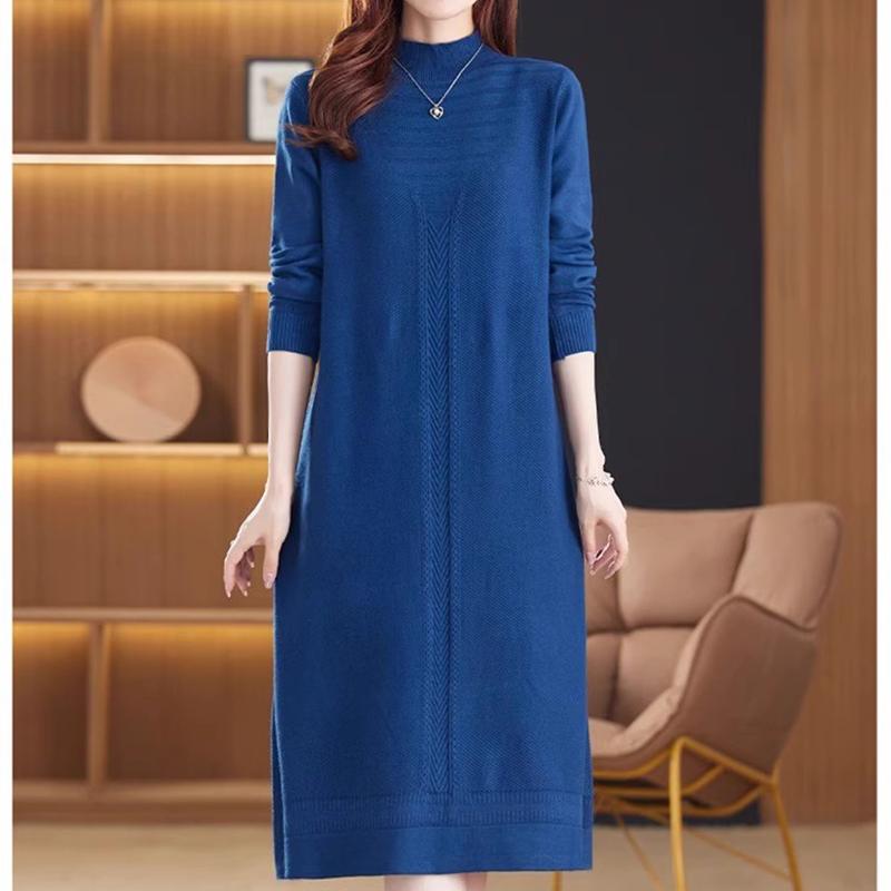 秋冬羊毛衫半高领毛衣裙过膝裙子