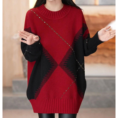 秋冬女中长大码厚羊毛针织毛衣裙