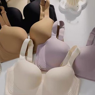 大码 收副乳文胸 光面无痕果冻条内衣女聚拢防下垂大胸显小一片式
