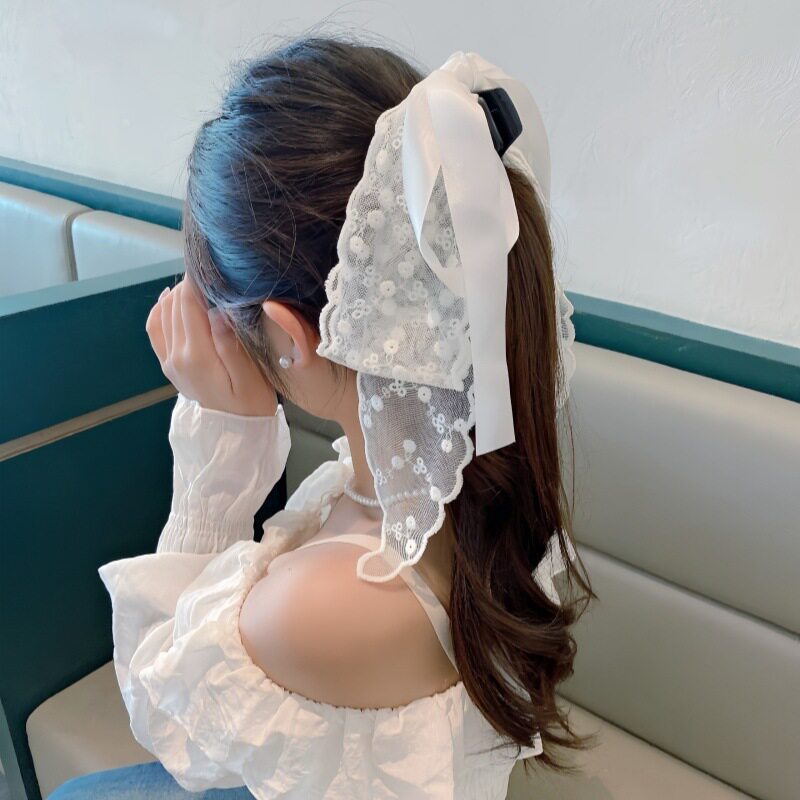 超仙清新白蕾丝蝴蝶结发夹氛围感甜美风头饰半扎发夹子配裙子发饰