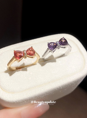 韩系锆石蝴蝶结开口戒指精致甜美时髦洋气食指戒轻奢高级感手饰女