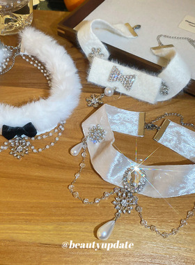 金丝绒镶钻雪花珍珠颈链甜酷风潮流百搭锁骨链轻奢小众气质项饰女