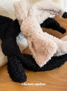 秋冬蝴蝶结毛绒发箍高颅顶时尚小众简约百搭头箍轻奢高级感发饰女