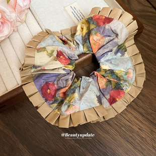 布艺印花褶皱大肠发圈2025新款 百搭发圈小众高级感优雅发饰女 时尚