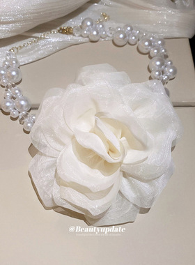 超仙甜美仙女玫瑰欧根纱花朵颈链手链套装氛围感温柔女士时尚首饰