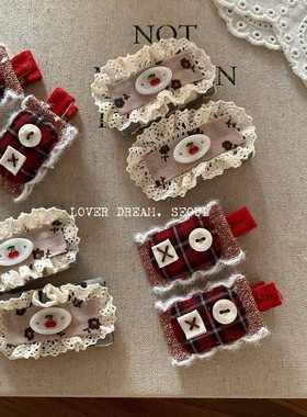 韩版充棉布艺五星星红色格子手工发夹套装配件包包童装花边发夹女