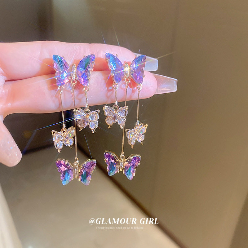 银针镶钻锆石蝴蝶流苏耳环韩国甜美氛围感耳钉小众高级感水晶耳饰,饰品/流行首饰/时尚饰品新,耳环,淘宝优惠券,粉丝福利购,淘宝优惠卷