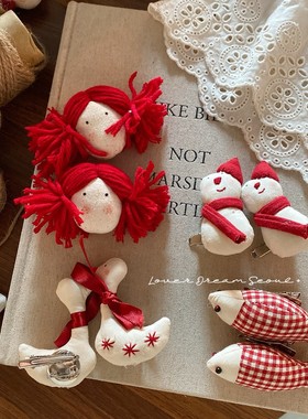 韩国ins秋冬新款红色新年圣诞小女孩两用胸针 可爱甜美卡通衣饰女