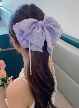 新款流苏紫色蝴蝶结飘带马尾夹女超仙甜美后脑勺盘发新款发卡发饰