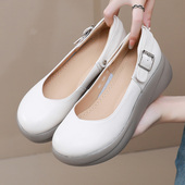 松糕底女鞋 真皮厚底单鞋 坡跟大码 软皮舒适妈妈鞋 女夏秋浅口小皮鞋